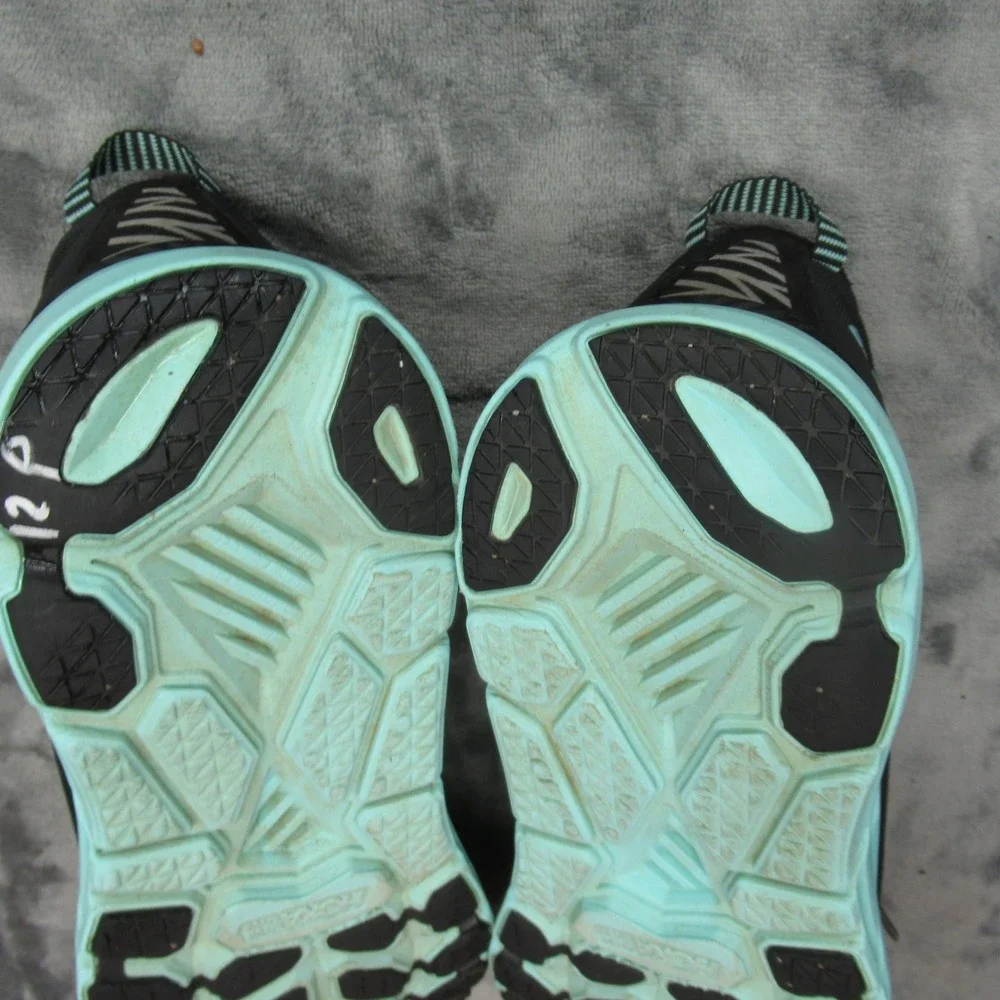 Hoka Clifton 6  Shoes Women 9.5 Black Aqua Low Sneaker‎ Lightweight Chunky Run